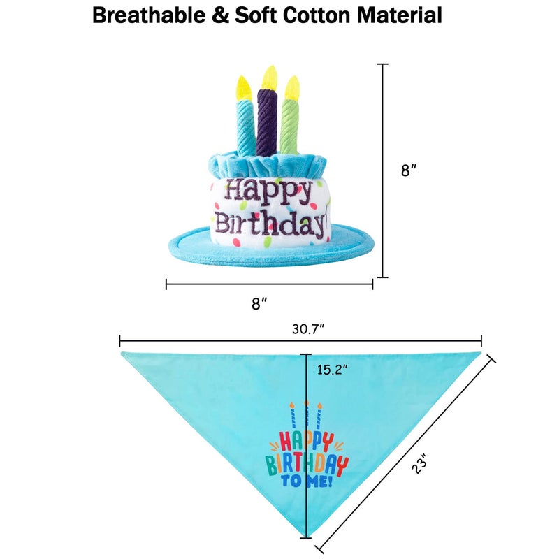 Ushang Pet Large Dog Birthday Cake Hat & Bandana Scarfs Set Blue, Handmade Dog Happy Birthday Hat with Colorful Candles, Extral Large Dog Birthday Party Supplies Decorations - Image 4